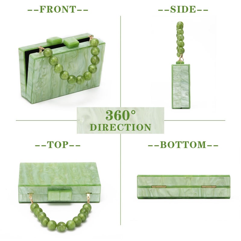 Oweisong Women Acrylic Clutch Purse Formal Wedding Evening Handbag Marble Party Shoulder Crossbody Bag with Bead Chain - Image 5