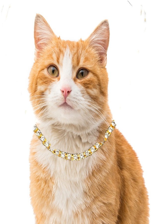 Halukakah Cat Collar Diamond Tennis Chain - Elite - Gold Chain for Cats & Kittens Iced Out - 18k Real Gold Plated 7" Collar Size - for Decoration Only - Get Your Cat Catwalk Ready - Image 1