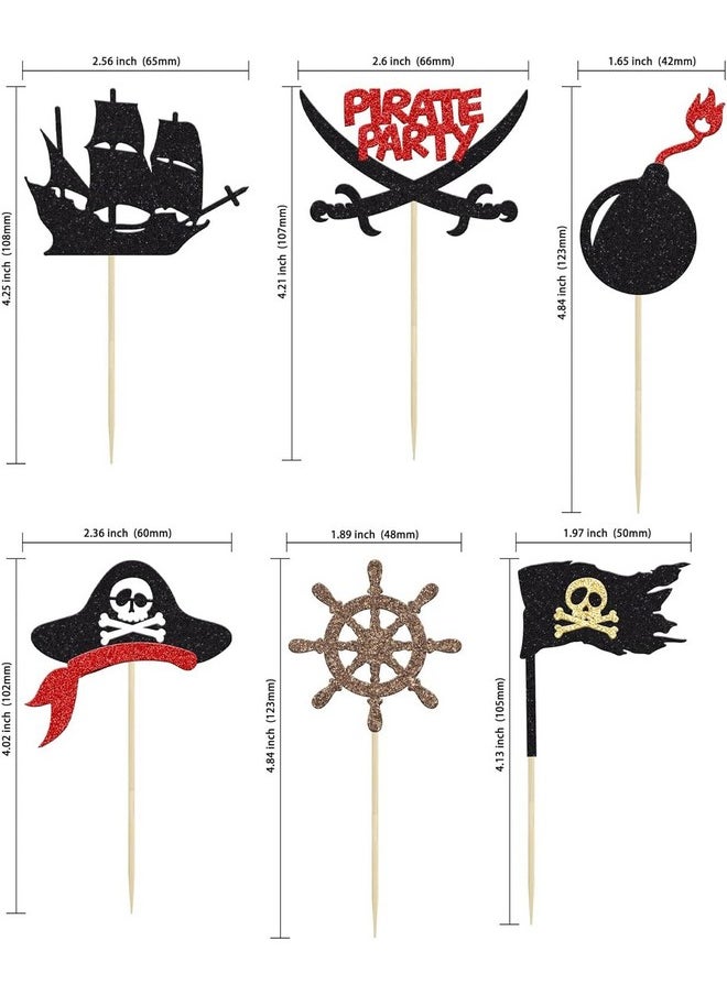 Confetti - Confetti! 24Pcs Pirate Cupcake Toppers Black Glitter Nautical Sailing Skull Cap Cupcake Picks for Pirate Theme Baby Shower Kids Birthday Party Cake Decorations Supplies - Image 1