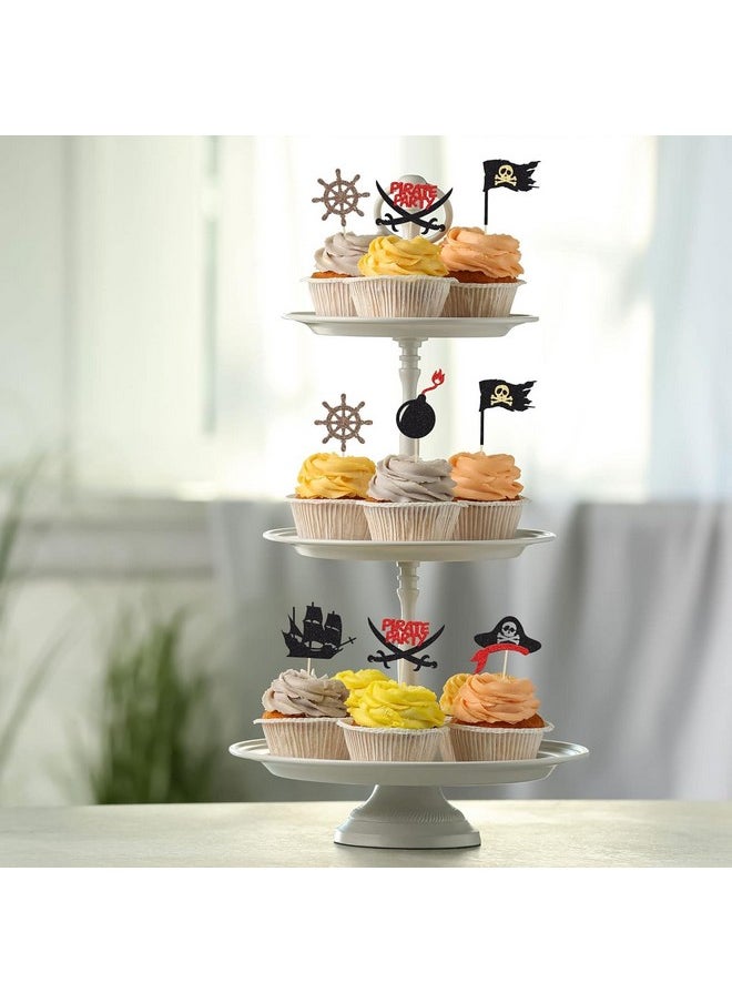 Confetti - Confetti! 24Pcs Pirate Cupcake Toppers Black Glitter Nautical Sailing Skull Cap Cupcake Picks for Pirate Theme Baby Shower Kids Birthday Party Cake Decorations Supplies - Image 1
