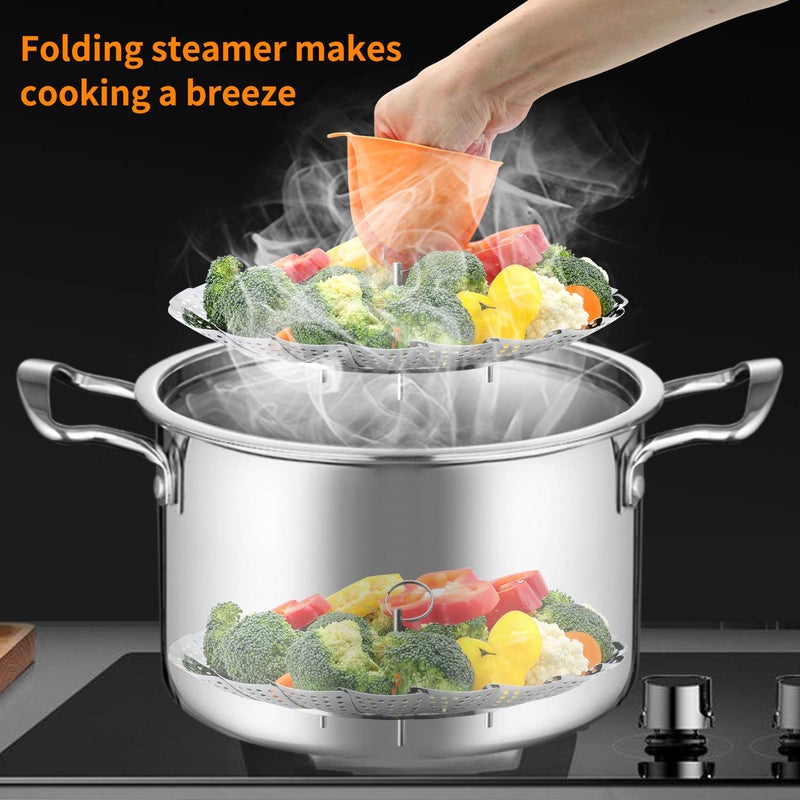 Vegetable Steamer Basket Stainless Steel Premium Folding Veggie Steamer, Steamer for Cooking Lobster, Dumplings, Seafood, Suitable for Instant Pot Expandable to Fit Various Size Pot 7''-11'' - Image 2