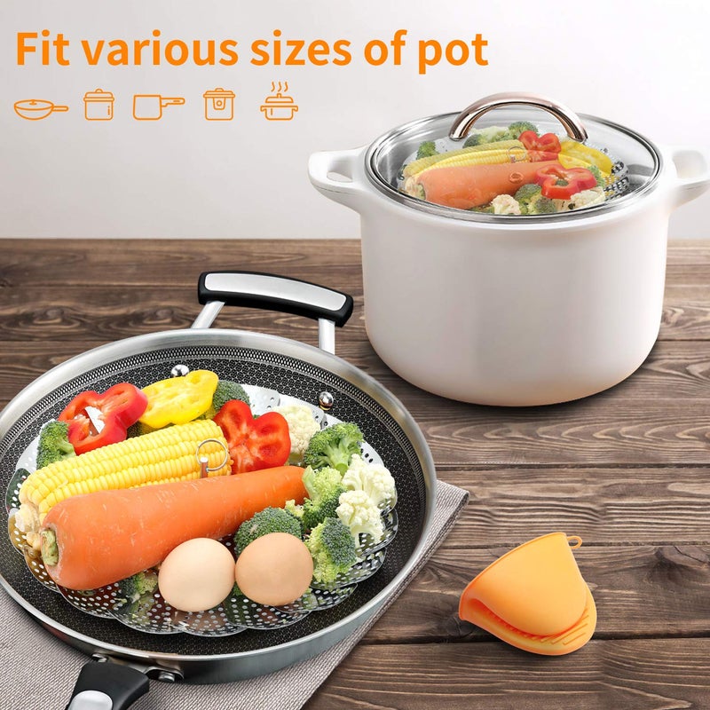 Vegetable Steamer Basket Stainless Steel Premium Folding Veggie Steamer, Steamer for Cooking Lobster, Dumplings, Seafood, Suitable for Instant Pot Expandable to Fit Various Size Pot 7''-11'' - Image 4