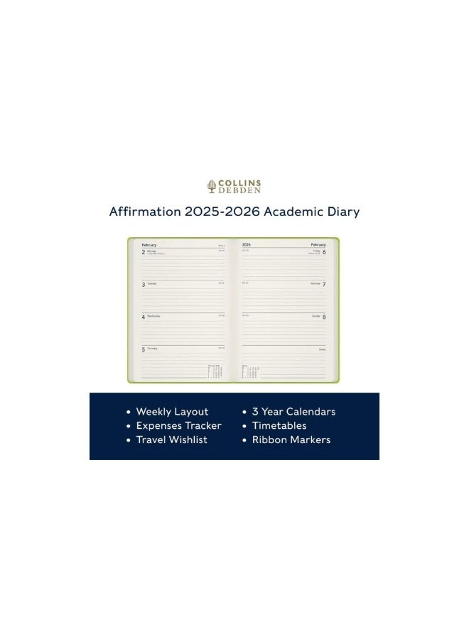 Collins Collins Affirmation 12 Month Planner, July 2025-July 2026 Week-to-View Diary, A5 Hard Cover, Green  - Image 5