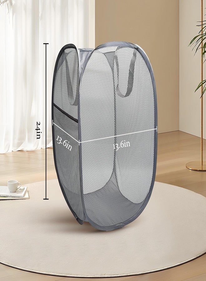 FOAYACCY Pop Up Mesh Laundry Hamper with Large Capacity and Breathable Design Foldable, and Portable for Easy Storage and Transport Ideal for Clothes, Toys, side bag, large opening, reinforced handle(1, Gray) - Image 2