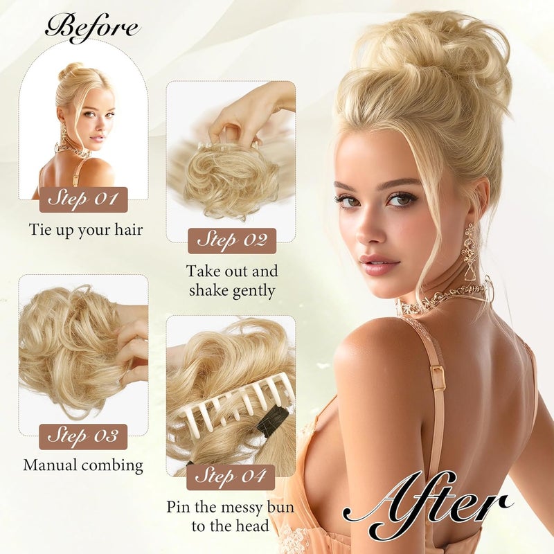 SOFEIYAN Claw Clip Messy Bun 100% Human Hair Buns Curly Hairpieces with Clip Real Hair Chignon Tousled Updo Scrunchie Hairpiece with Clips Hair Accessories for Women-light Brown with Blonde Highlights - Image 4