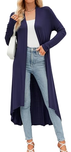 POGTMM Women's Casual Long Sleeves Open Front Long Lightweight Dressy Cardigans (Navy Blue, M) - Image 1