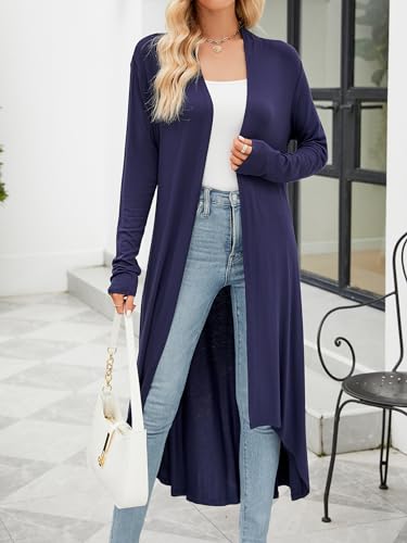 POGTMM Women's Casual Long Sleeves Open Front Long Lightweight Dressy Cardigans (Navy Blue, M) - Image 2