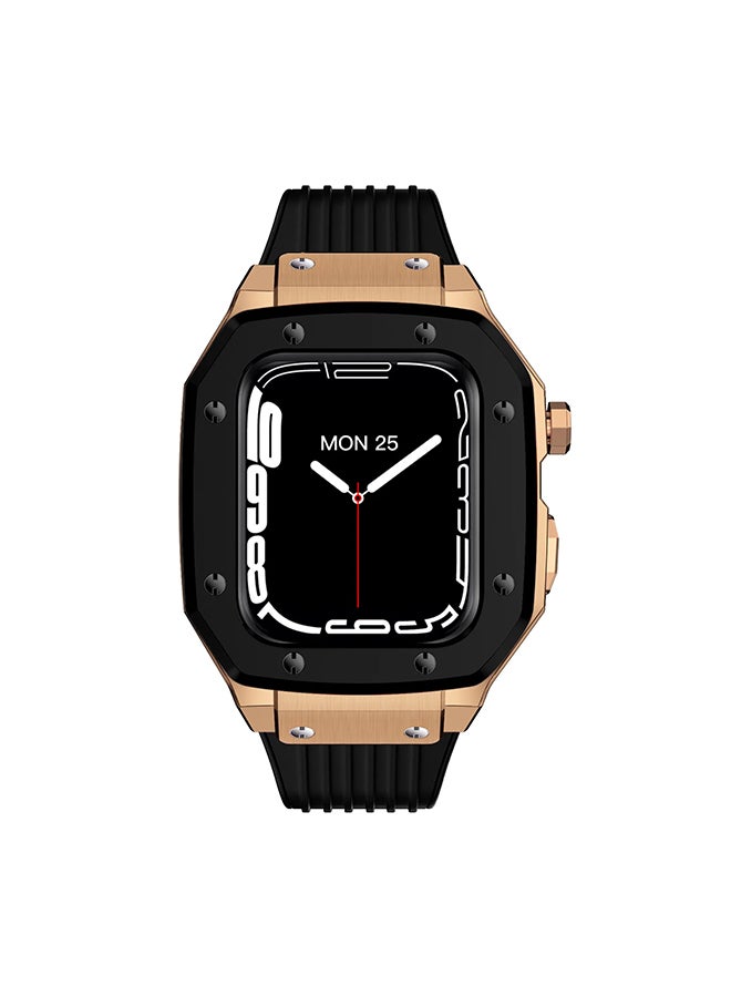 O Ozone Silicone Rubber Band with Metal Case Compatible with Apple Watch 45mm 44mm Men, Metal Alloy Protective Bumper Cover for Men - Rose Gold  - Image 1