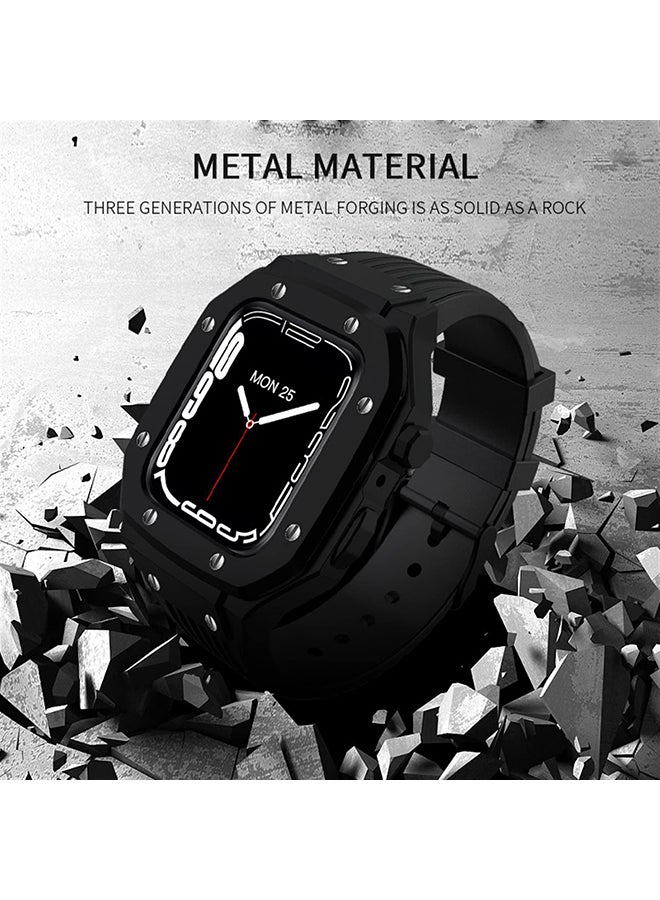 O Ozone Silicone Rubber Band with Metal Case Compatible with Apple Watch 45mm 44mm Men, Metal Alloy Protective Bumper Cover for Men - Rose Gold  - Image 4