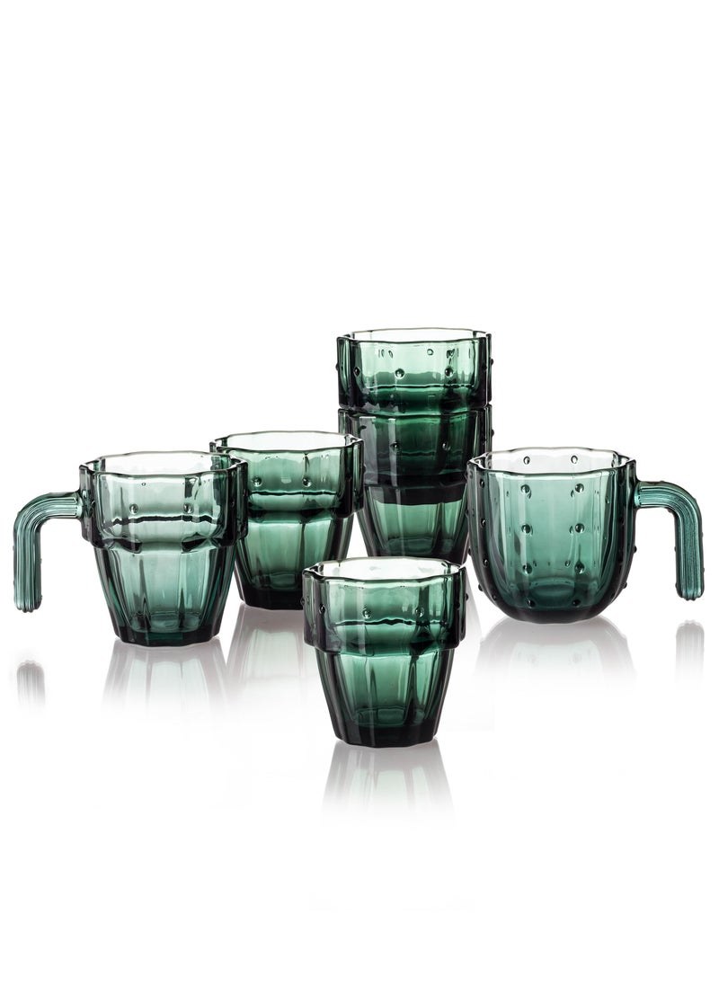 Dania - Glass mug set 6 pieces In green. 2 pieces with hand 4 pieces without hands   Capacity 240 ml Height 9 cm - Image 1