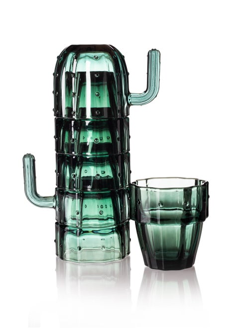 Glass mug set 6 pieces In green. 2 pieces with hand 4 pieces without hands   Capacity 240 ml Height 9 cm