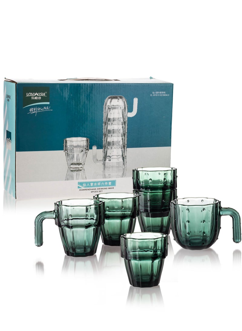 Dania - Glass mug set 6 pieces In green. 2 pieces with hand 4 pieces without hands   Capacity 240 ml Height 9 cm - Image 1