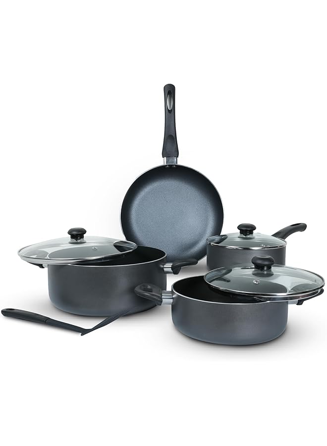 DELICI 8 Piece Nonstick Cookware Set Aluminum, Kitchen Essential Bundle With Tempered Glass Lids,2 Casserole With Lid, Saucepan With Lid, Frypan And Nylon Turner, Dishwasher Safe, Pfoa Free,(Ncs8G) - Image 1