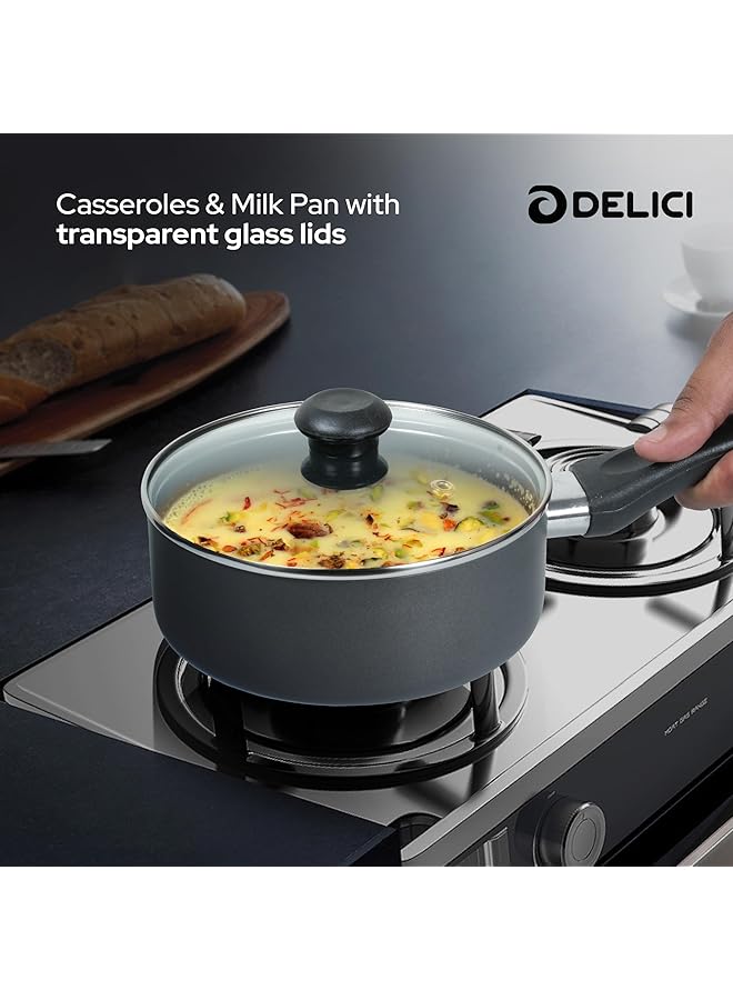DELICI 8 Piece Nonstick Cookware Set Aluminum, Kitchen Essential Bundle With Tempered Glass Lids,2 Casserole With Lid, Saucepan With Lid, Frypan And Nylon Turner, Dishwasher Safe, Pfoa Free,(Ncs8G) - Image 5