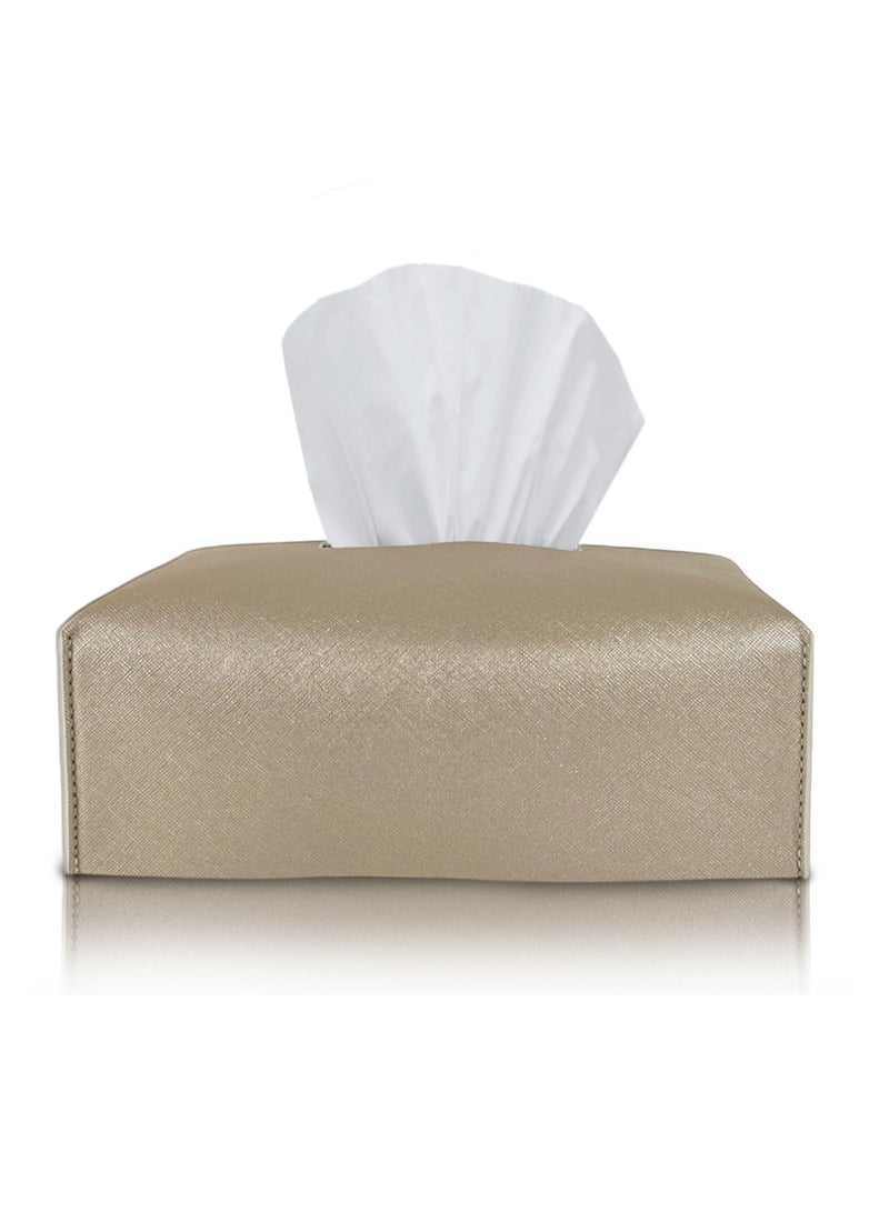 LeArt Leather Tissue Box Cover – Home Decorations for Living Room, Bedroom and Office | Car Tissue Holder | Tissue Holder | Tissue Box Holder for Car | Tissue Box Cover for Car (Metallic Gold) - Image 1