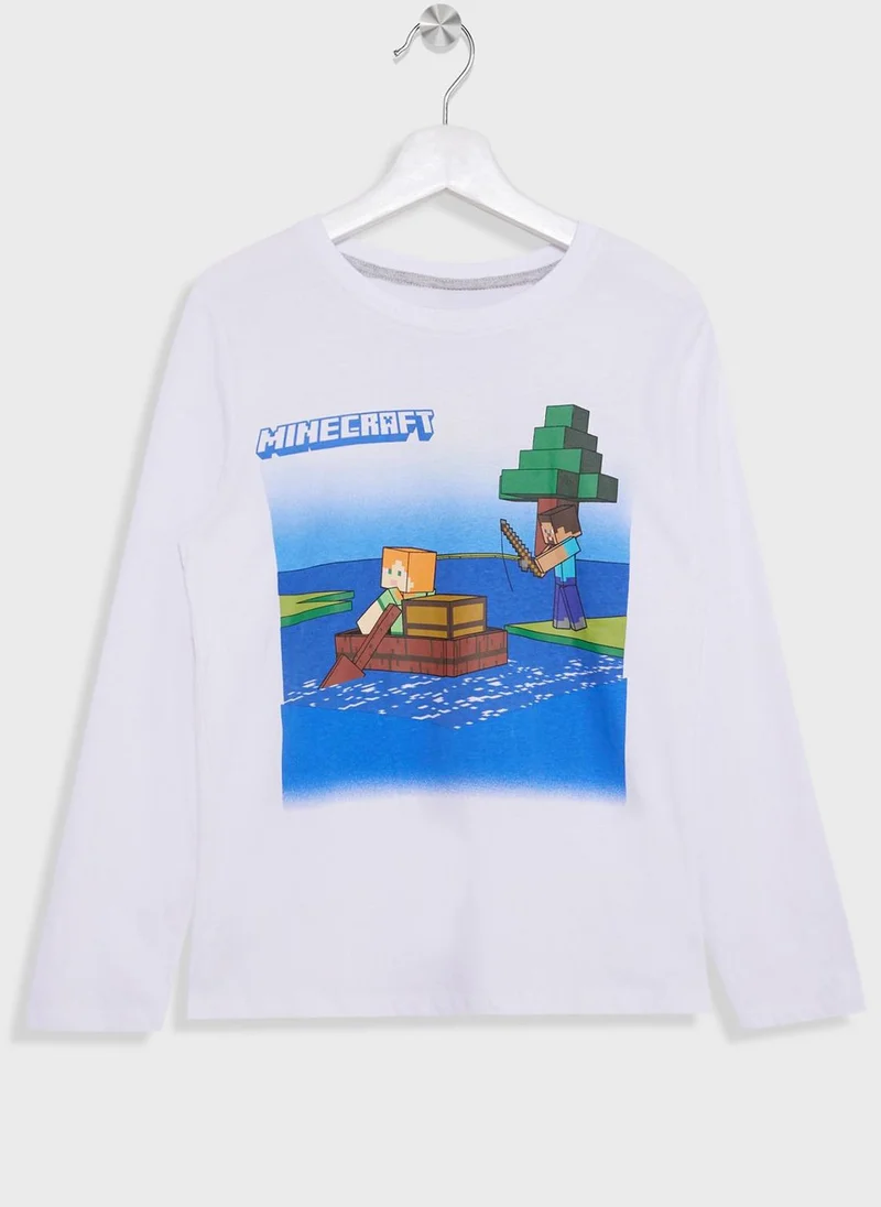 ماين كرافت Minecraft Boys Printed Long Sleeve T-shirt and Pant Set