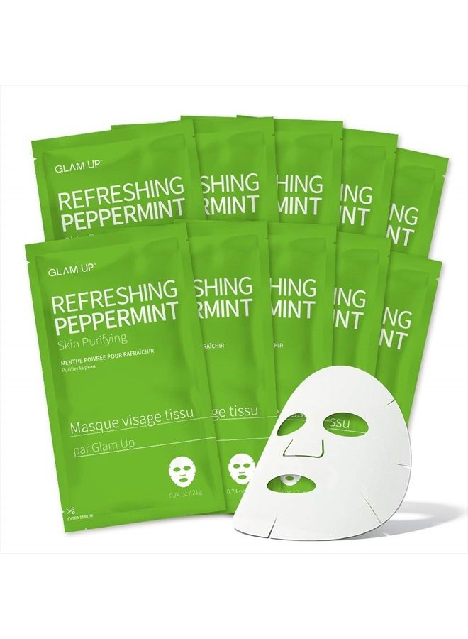 Glam Up Sheet Mask Refreshing Peppermint (10 sheets) - Calming, Pore Tightening - Image 1