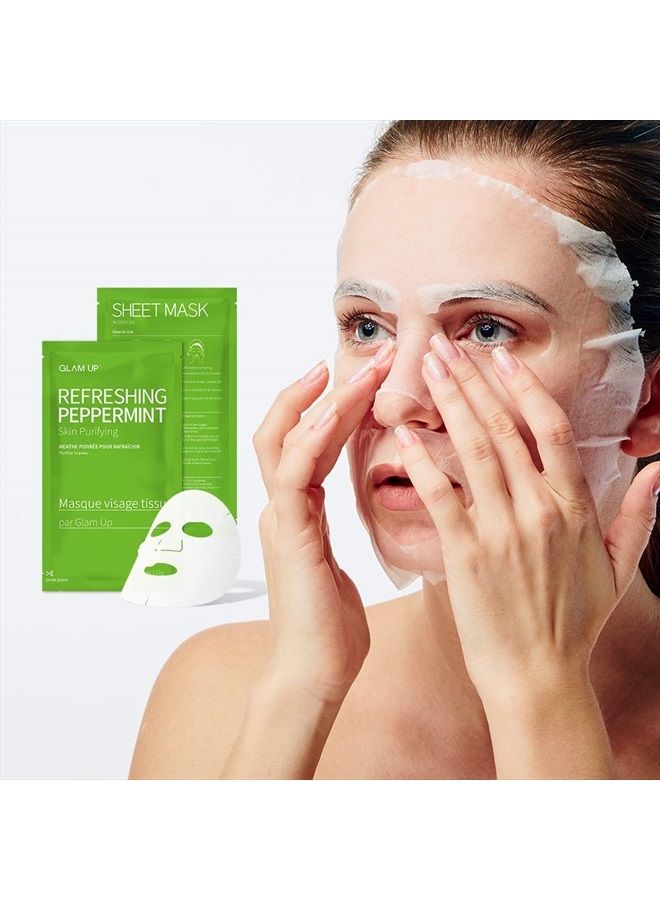 Glam Up Sheet Mask Refreshing Peppermint (10 sheets) - Calming, Pore Tightening - Image 3