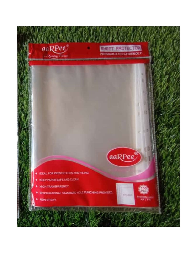 Aarpee Furnitures Sheet Protector 200 microns A4 (Pack of 100) Clear Document Sleeve Folder with Punch Holes - Image 1