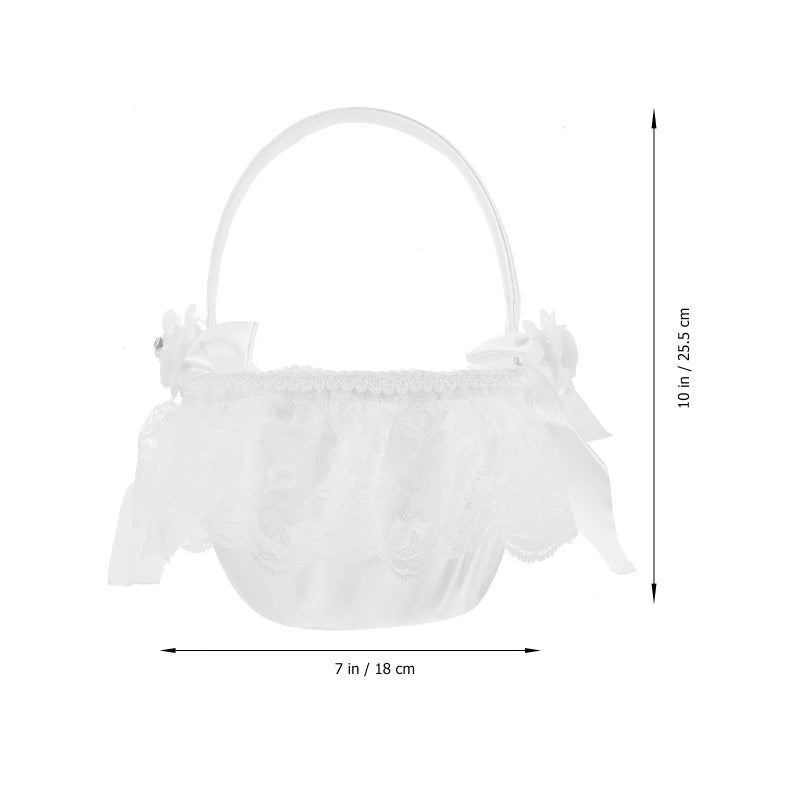 White Lace Flower Girl Basket Rustic Wedding Ceremony Bride Handheld Basket - Image 3
