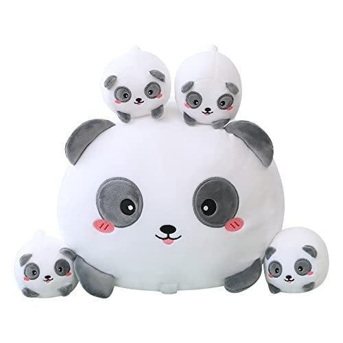 SQEQE Panda Mommy Stuffed Animal with 4 Baby Pandas Super Soft Cartoon Hugging Toy Gifts for Girls Boys Birthday - Image 1