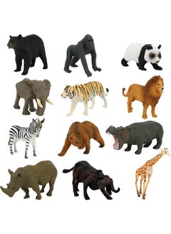 12 Pcs Safari Animals Figures Toys Set, African Jungle Realistic Jumbo Wild Zoo Animals Figurines, Farm Animal Toys With Elephant, Giraffe, Lion, Tiger, Gorilla For Kids Toddlers