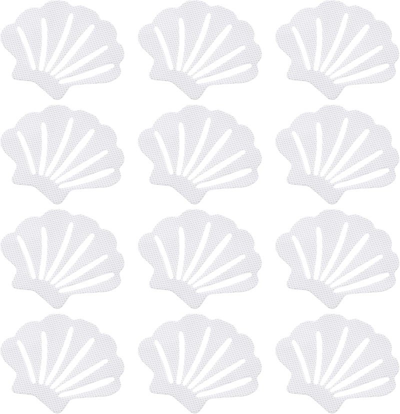TOPBATHY 12PCS Non-Slip Bathtub Stickers: Sea Shell Shaped Safety Shower Treads, Adhesive Appliques Bathroom Floor Decal, White Anti Slip Shower Strips - Image 1