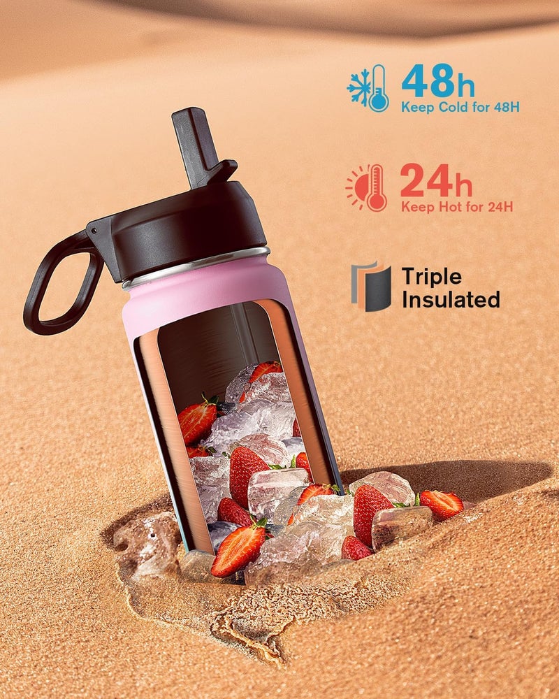 Coolflask Water Bottle 650ml Insulated with Straw, Stainless Steel Metal 3 Lids Water Flask Wide Mouth for Sports or Office, Non-BPA Keep Cold Up to 48 Hrs or Hot Up to 24 Hrs, Bubblegum Princess - Image 2