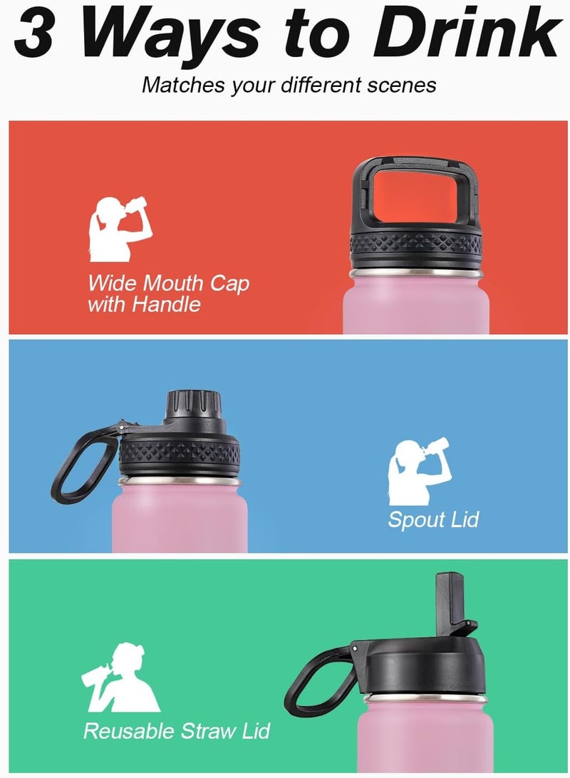Coolflask Water Bottle 650ml Insulated with Straw, Stainless Steel Metal 3 Lids Water Flask Wide Mouth for Sports or Office, Non-BPA Keep Cold Up to 48 Hrs or Hot Up to 24 Hrs, Bubblegum Princess - Image 5