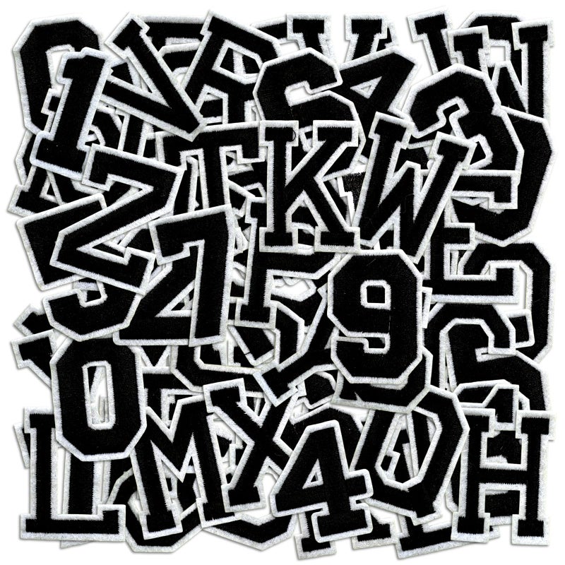 Letter and Number Iron On Patches AZ Alphabet and Numbers 09 Embroidery Applique Patch DIY Decorative Heat Press Patches for Clothing Jeans Jackets Backpacks Hats Black 72 Pcs