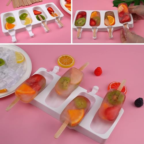 MoldBerry Silicone Cakesicle Mould With 50 Wooden Sticks | 4 Cavity Oval Popsicle Mold For Ice Cream, Kulfi, Candy | Reusable Choco Bar Maker For Kids & Adults (Pack of 1, 50 Sticks),21.5X12.7X2.1 Cm - Image 5