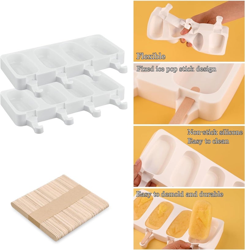 MoldBerry Silicone Cakesicle Mould With 50 Wooden Sticks | 4 Cavity Oval Popsicle Mold For Ice Cream, Kulfi, Candy | Reusable Choco Bar Maker For Kids & Adults (Pack of 1, 50 Sticks),21.5X12.7X2.1 Cm - Image 3