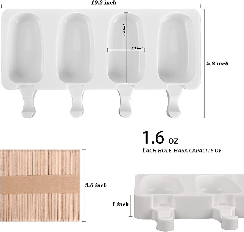 MoldBerry Silicone Cakesicle Mould With 50 Wooden Sticks | 4 Cavity Oval Popsicle Mold For Ice Cream, Kulfi, Candy | Reusable Choco Bar Maker For Kids & Adults (Pack of 1, 50 Sticks),21.5X12.7X2.1 Cm - Image 2