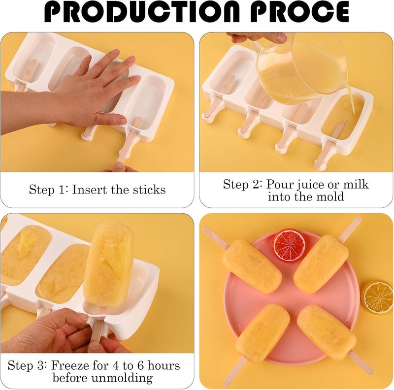 MoldBerry Silicone Cakesicle Mould With 50 Wooden Sticks | 4 Cavity Oval Popsicle Mold For Ice Cream, Kulfi, Candy | Reusable Choco Bar Maker For Kids & Adults (Pack of 1, 50 Sticks),21.5X12.7X2.1 Cm - Image 4
