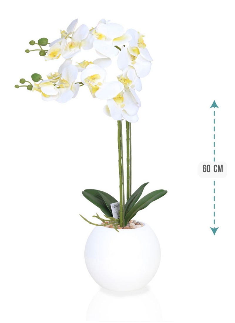 Alrassi 60 cm Artificial Orchid Flower – Realistic Look and Feel with an Elegant White Pot for Interior Décor  - Image 2