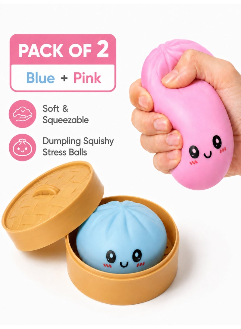 Eworld Dumpling Squishy Sensory Squeeze Toy - Soft Slow Rising Stress Relief Fidget Toy for Kids & Adults Anti-Anxiety Toy, Pack of 2 Blue & Pink - Image 2