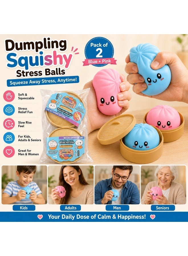 Eworld Dumpling Squishy Sensory Squeeze Toy - Soft Slow Rising Stress Relief Fidget Toy for Kids & Adults Anti-Anxiety Toy, Pack of 2 Blue & Pink - Image 4