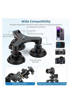KASTWAVE Triple Suction Cup, Car Mount Heavy Duty Tripod with 360 Ball Head for GoPro 12/11/10/9 Insta360 X3 GO3 DJI Action 4/3 DSLR Mirrorless Camera, Windshield Window Holder Attach Accessories  - Image 3