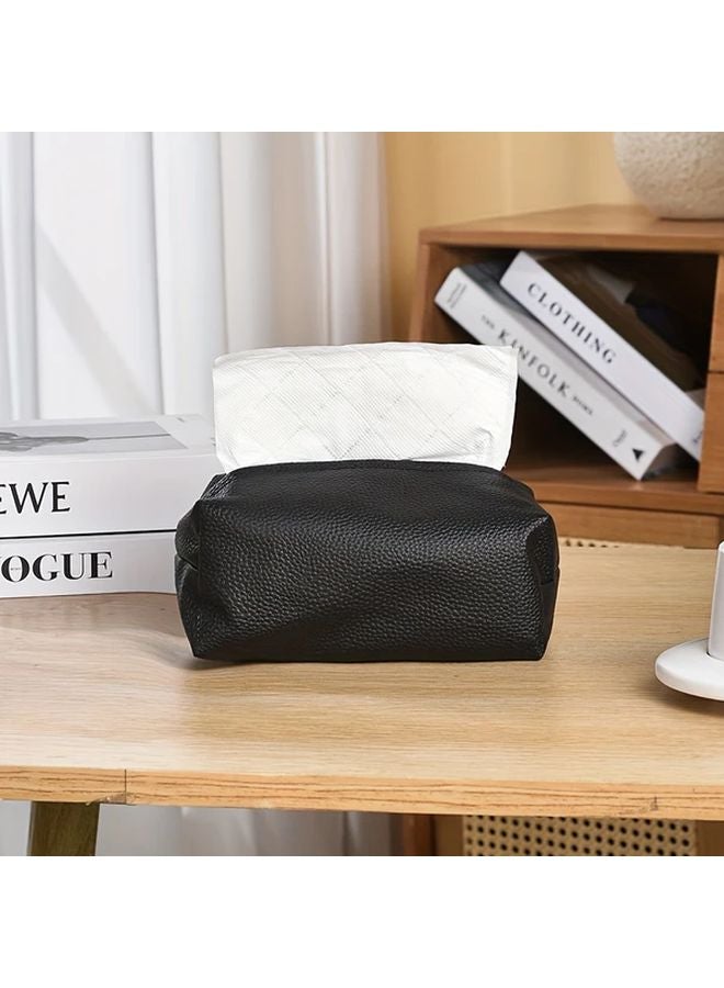 Modern Square Faux Leather Tissue Box Proton Black Durable Storage Organizer - Image 1