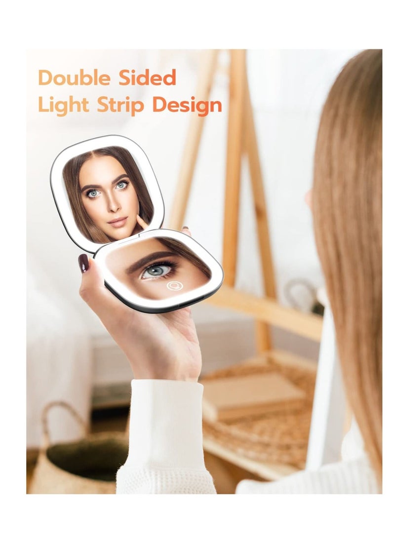 Excefore - Compact Mirror, Rechargeable Compact Makeup Mirror,Lighted Travel Makeup Mirror with 1X/10X Magnifying Double Sided Dimmable, Portable Pocket Mirror for Handbag and Pocket - Image 1