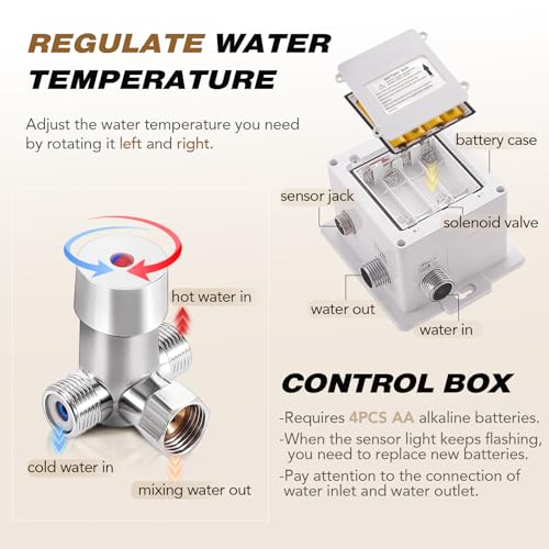 Gangang Touchless Bathroom Sink Faucet Adjustable Water Temperature Brass Automatic Motion Sensor Faucet 1 Hole Commercial Brass Non-contact Faucets Sinks Water Saving Easy to Install (Brushed Nickel) - Image 4