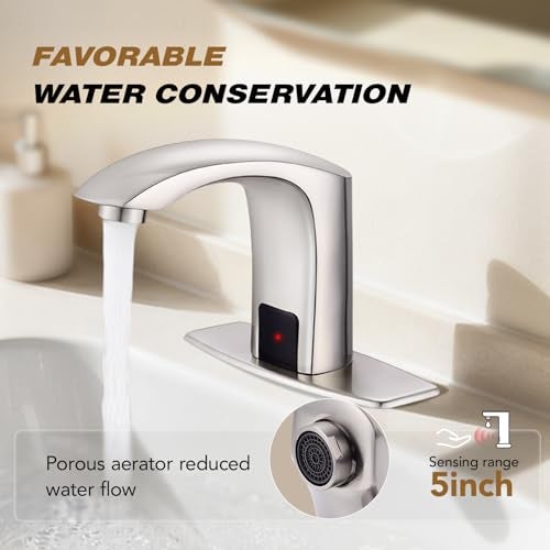 Gangang Touchless Bathroom Sink Faucet Adjustable Water Temperature Brass Automatic Motion Sensor Faucet 1 Hole Commercial Brass Non-contact Faucets Sinks Water Saving Easy to Install (Brushed Nickel) - Image 2