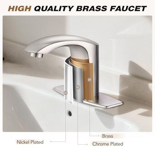 Gangang Touchless Bathroom Sink Faucet Adjustable Water Temperature Brass Automatic Motion Sensor Faucet 1 Hole Commercial Brass Non-contact Faucets Sinks Water Saving Easy to Install (Brushed Nickel) - Image 3