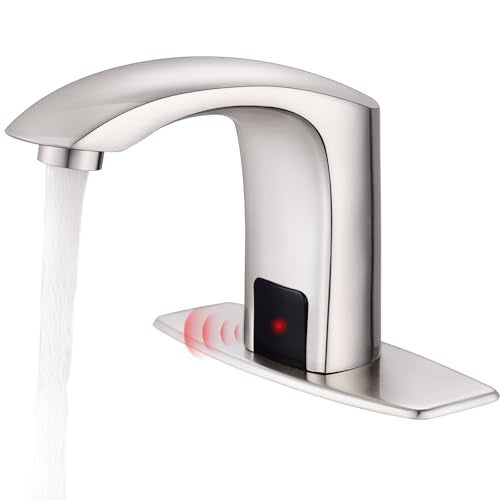 Gangang Touchless Bathroom Sink Faucet Adjustable Water Temperature Brass Automatic Motion Sensor Faucet 1 Hole Commercial Brass Non-contact Faucets Sinks Water Saving Easy to Install (Brushed Nickel) - Image 1