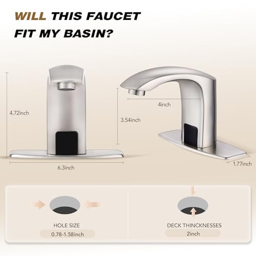 Gangang Touchless Bathroom Sink Faucet Adjustable Water Temperature Brass Automatic Motion Sensor Faucet 1 Hole Commercial Brass Non-contact Faucets Sinks Water Saving Easy to Install (Brushed Nickel) - Image 5