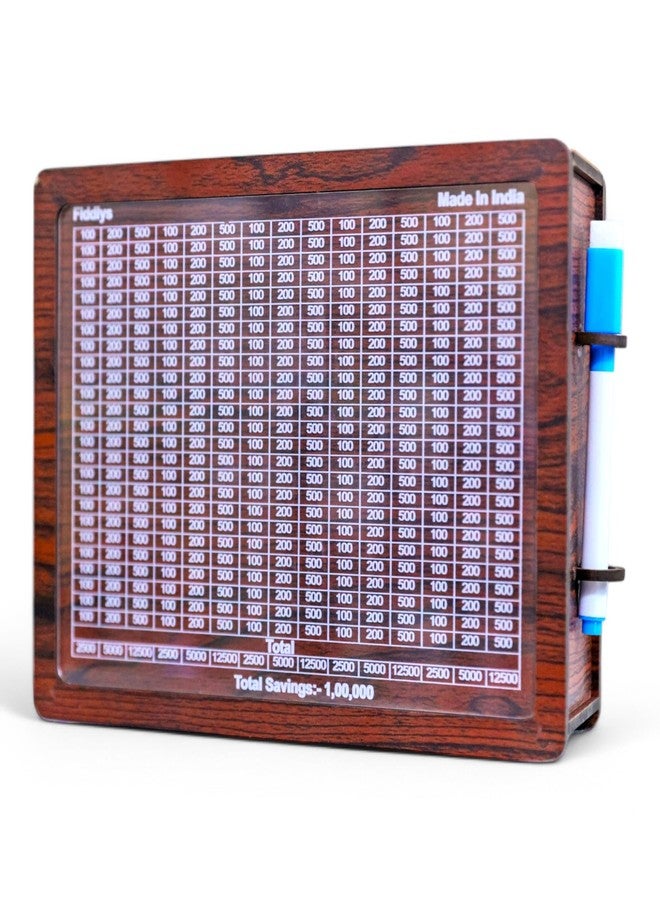 Fiddlys Wooden Money Piggy Bank for 2 3 4 5 6 Years Kids, Savings Challenge Box, Cashbox,Educational Gift for Kids (Rs 1,00,000 Pen Stand) - Image 2