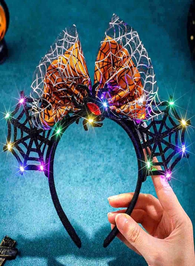 أسورنا أطواق رأس مضيئة على شكل عنكبوت من Aceorna، أطواق شعر مزينة بفيونكة LED، غطاء رأس على شكل آذان فأر، إكسسوارات شعر لامعة للهالوين للنساء (برتقالي، مقاس واحد) - Image 2
