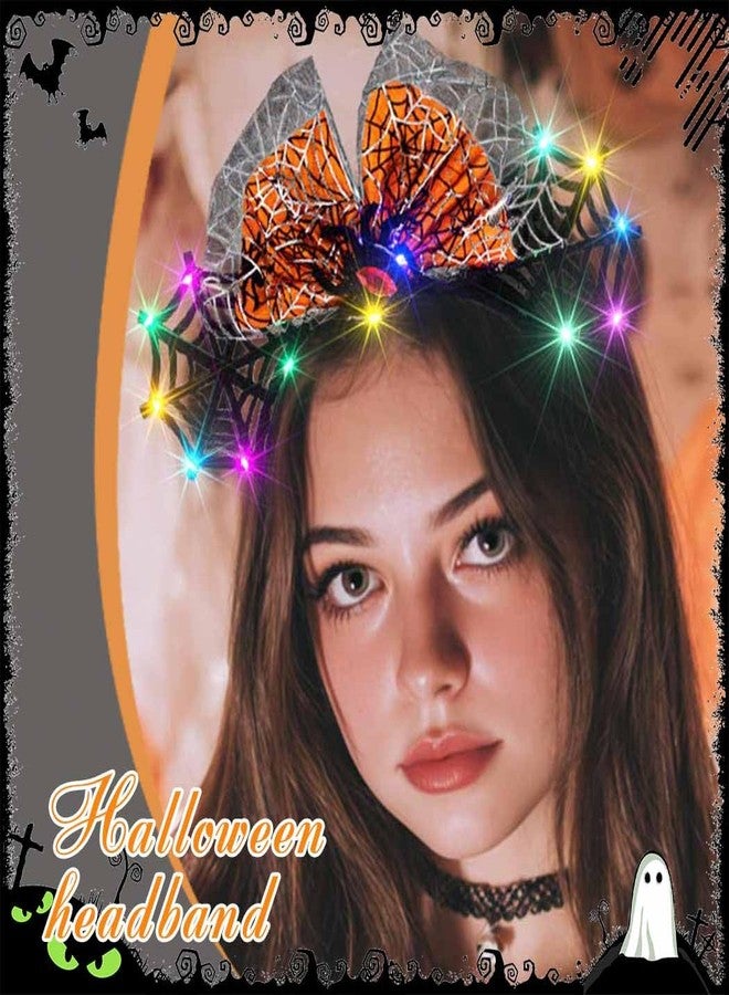 أسورنا أطواق رأس مضيئة على شكل عنكبوت من Aceorna، أطواق شعر مزينة بفيونكة LED، غطاء رأس على شكل آذان فأر، إكسسوارات شعر لامعة للهالوين للنساء (برتقالي، مقاس واحد) - Image 5