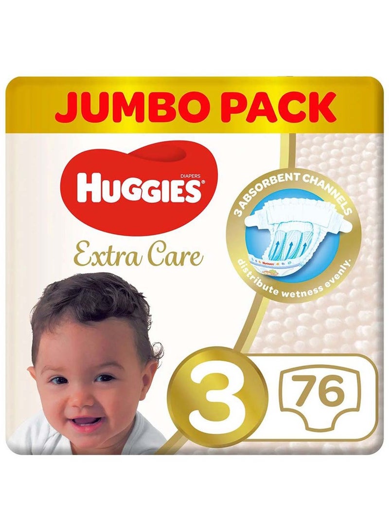 HUGGIES Huggies Extra Care Baby Diapers, Size 3, 4-9Kg, Pack of 76's - Special Price