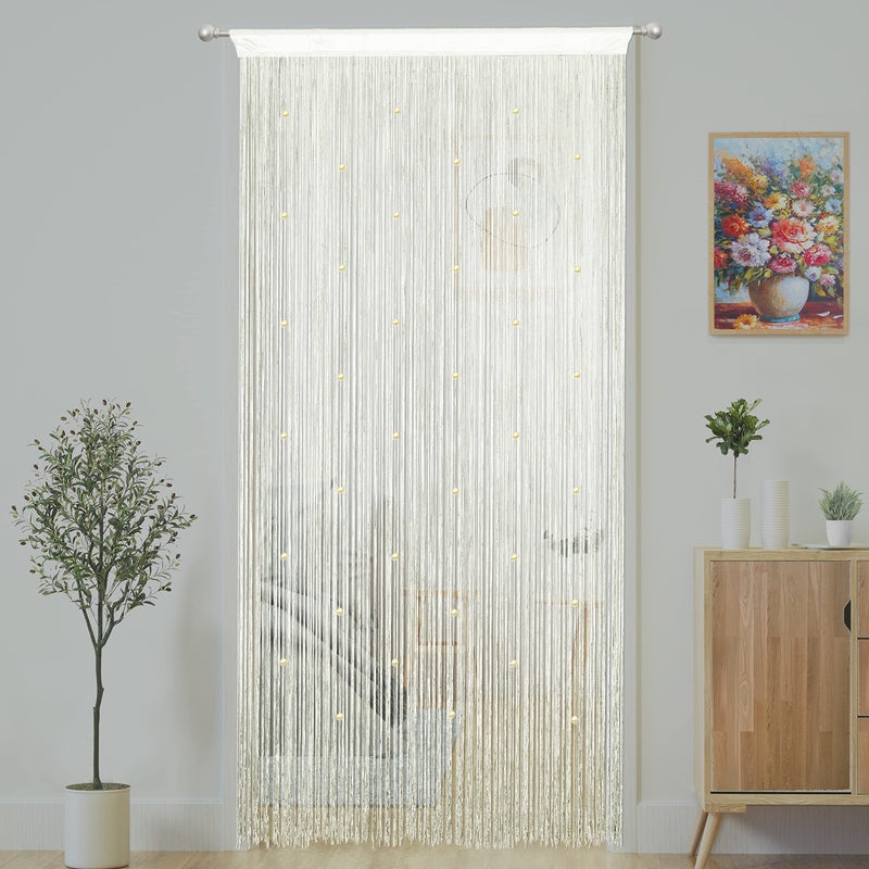 YaoYue Beaded Curtain Door String Curtains for Doorways Tassels Beads Hanging Fringe Hippie Window Hallway Entrance Wall Closet Bedroom Privacy Decor Ivory 39 W x 79 L Pack of 1